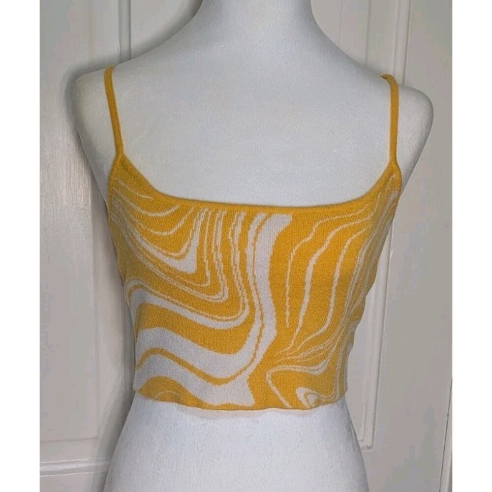 Pacsun Yellow White Swirl Crop Top Women's Beach Festival Small (912)